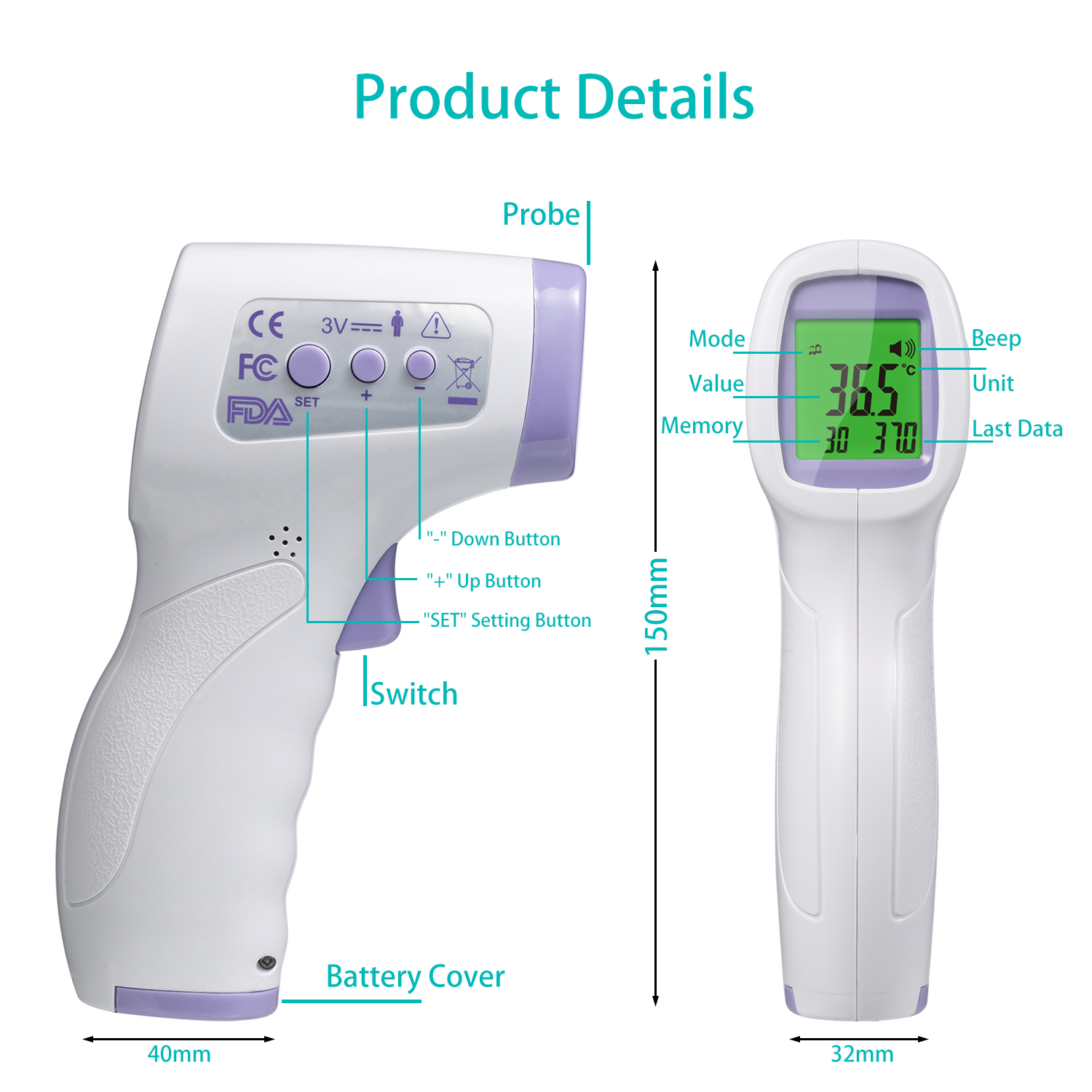 Fever Alarm Non-Contact for Adults and Kids with 3 Function Toozoky Heavy Duty Thermometer,Digital Infrared Forehead Thermometer Large LCD Screen and Data Memory 